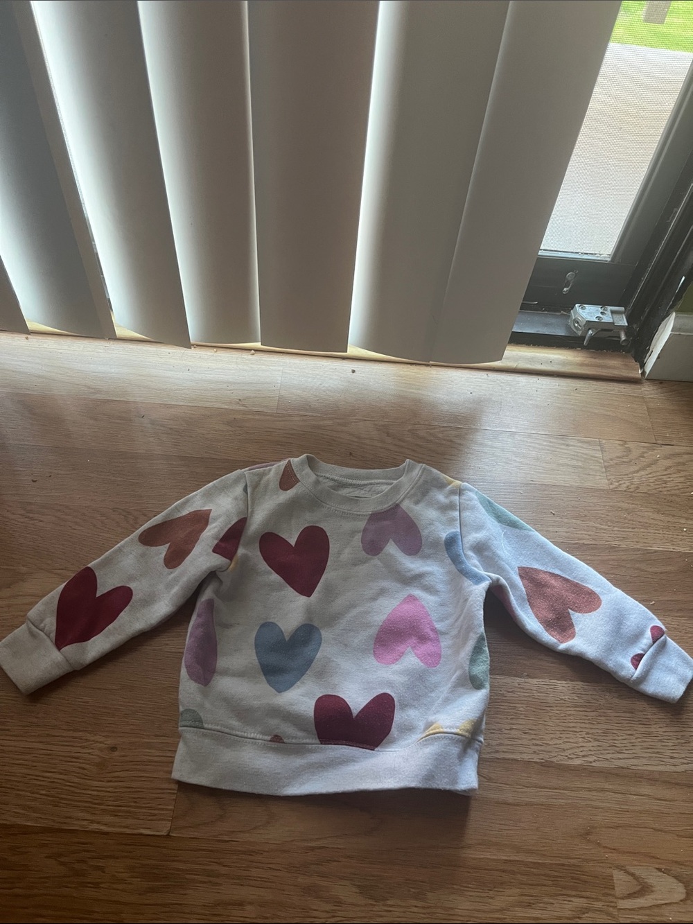 Kids Heart Print Pullover Sweatshirt - White with Multi-Colored Hearts